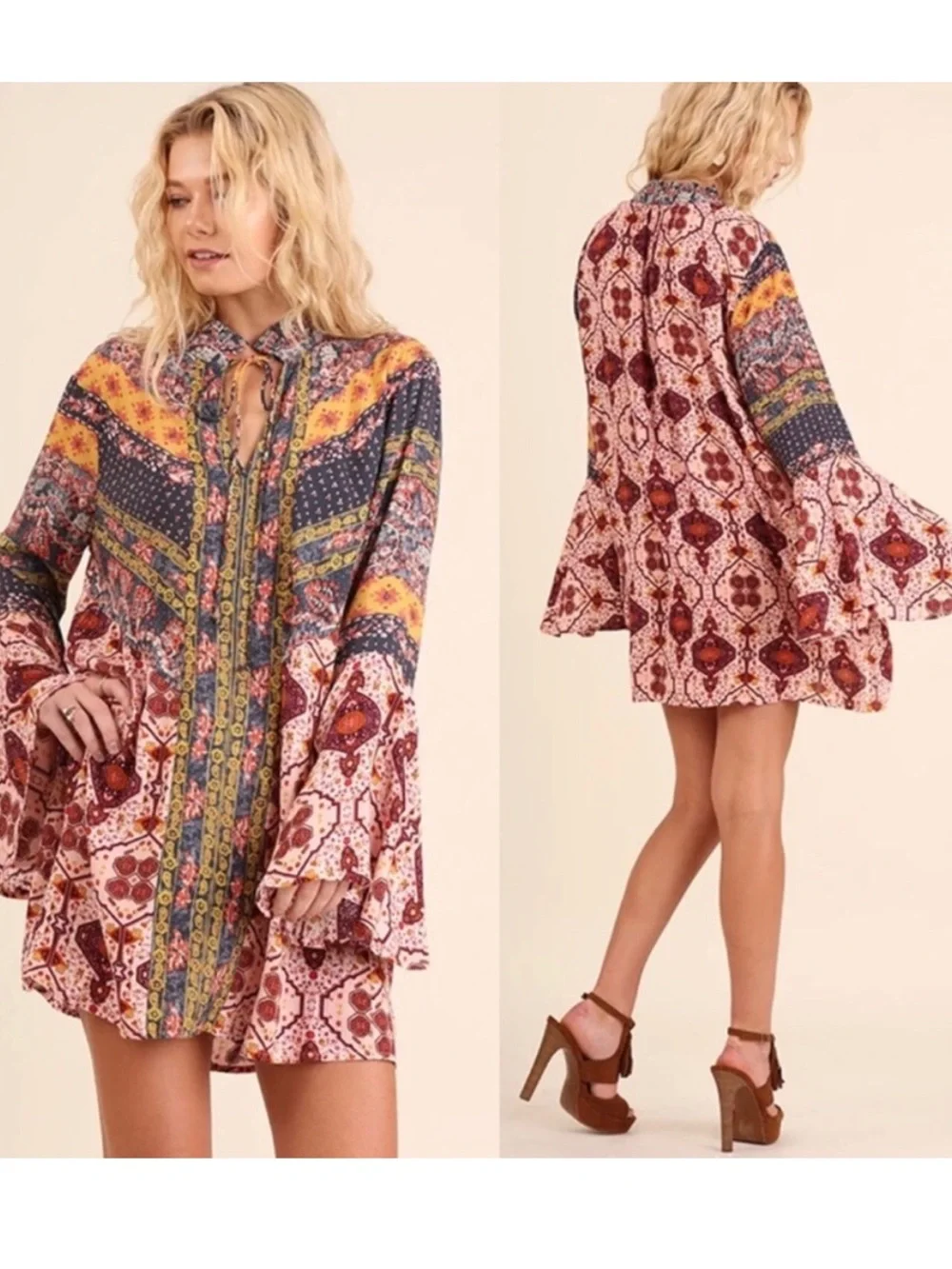 ALTAR'D STATE  Bell Sleeve Paisley Tunic Dress  Medium